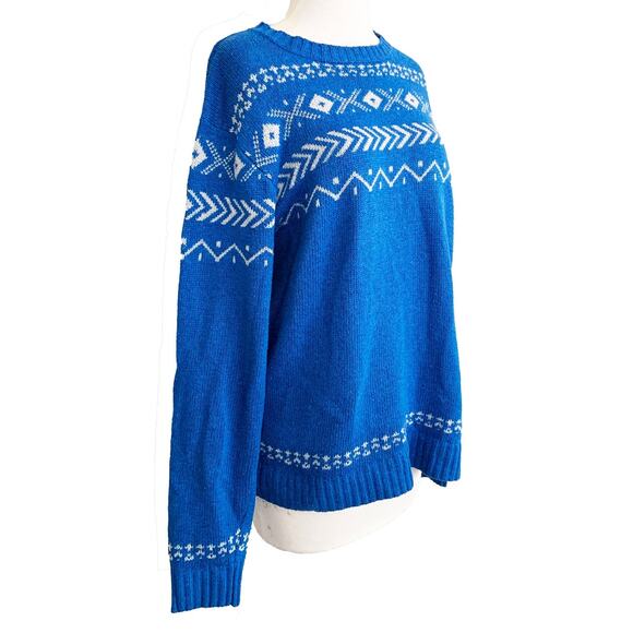 Vintage R.T Denim Nordic Sweater Blue Pullover Crew Neck Long Sleeve Cozy Size L - Picture 2 of 5